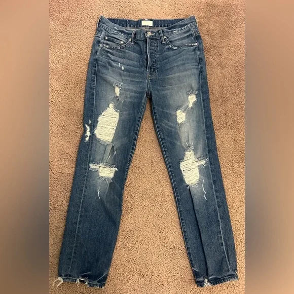 Mother Jeans The Saint Sz 24 Inseam 27 Distressed Jeans Cotton Blend Made USA - Picture 2 of 9